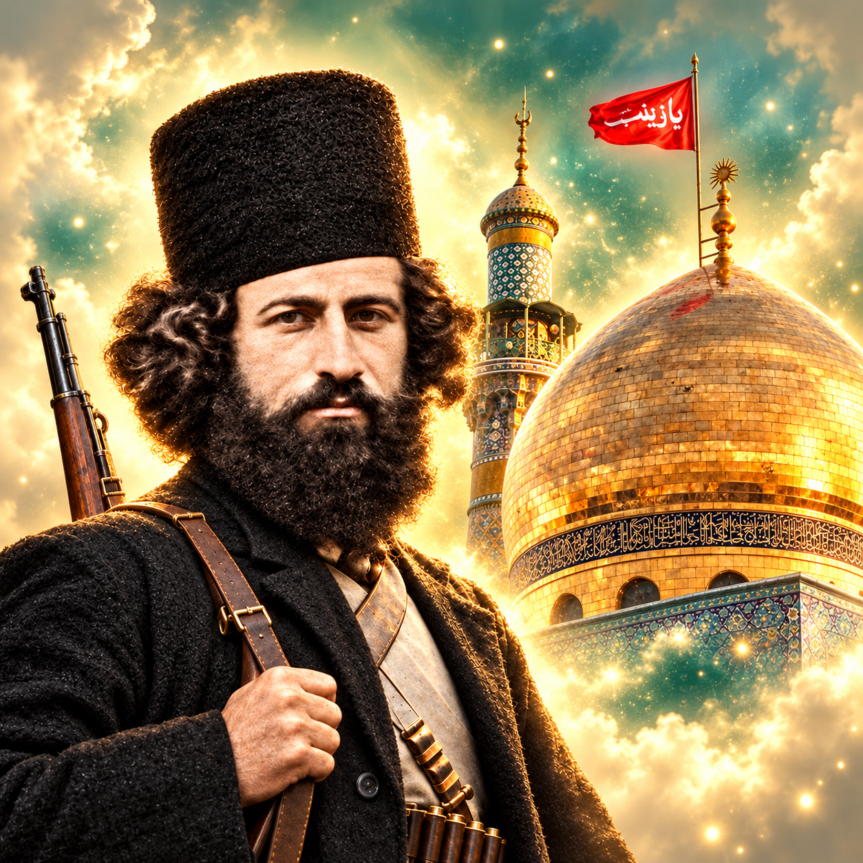 تصویر میرزا کوچکخان جنگلی در کنار حرم حضرت زینب